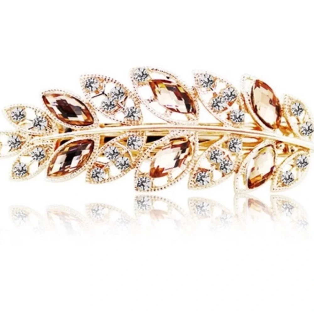 Gold Leaf Crystal Hair Clip
